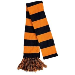 Cejon Striped Scarf Black Orange Knit Acrylic Fringe Halloween Fall